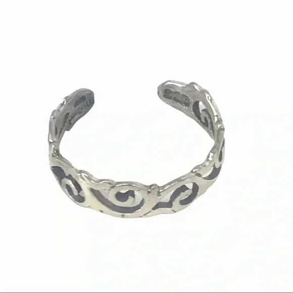 925 STAMPED STERLING SILVER WAVES IN THE WIND ADJUSTABLE TOE RING SIZE XS - Picture 8 of 13